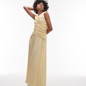Topshop drop waist ruched maxi dress in buttermilk